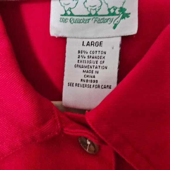 The Quaker Factory red denim blazer w white & blue stars (L) 25" long. - Picture 2 of 4